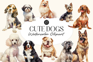 Watercolor Cute Dogs PNG Clipart