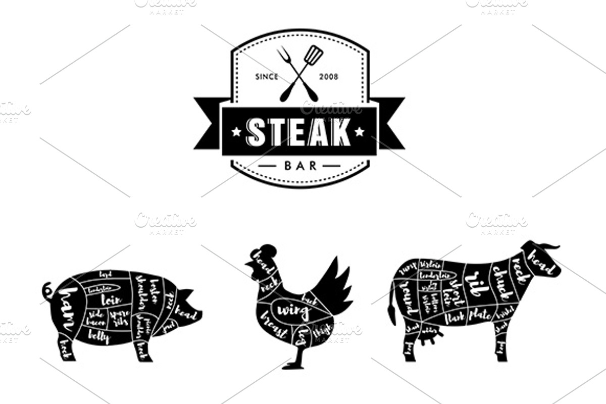 Steak Bar Vector Set, an Animal Illustration by Urazovsky Design (Photo 1 of 7)