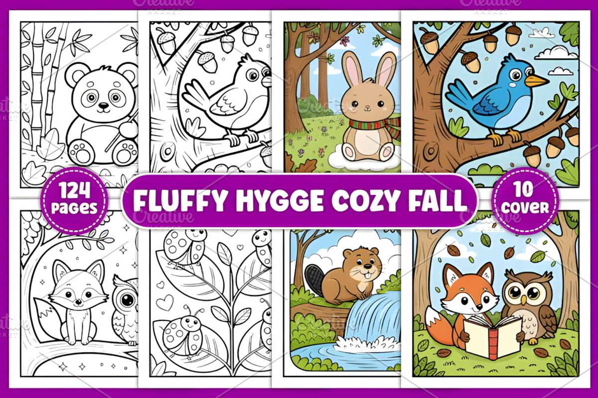 Fluffy Hygge Cozy Fall Coloring Book, an Animal Illustration by Design Station (Photo 1 of 4)