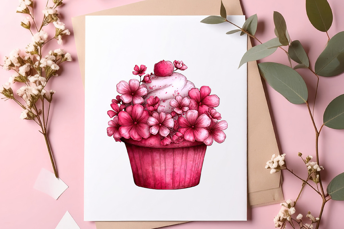 Whimsical spring cupcake clipart, an Illustration by SinaCreation (Photo 5 of 11)