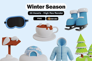 Set Of 20 Winter Season 3d Icons