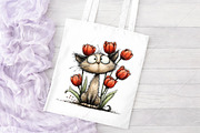 Whimsical Cat Tulips Drawing Clipart, a Seasonal Illustration by Canvas Craft (Thumbnail 8 of 10)