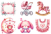 Pink Baby Girl Nursery Clipart, an Illustration by Watercolor design (Thumbnail 4 of 4)