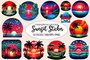Sunset Sticker Clipart Bundle, an Illustration by Designworld