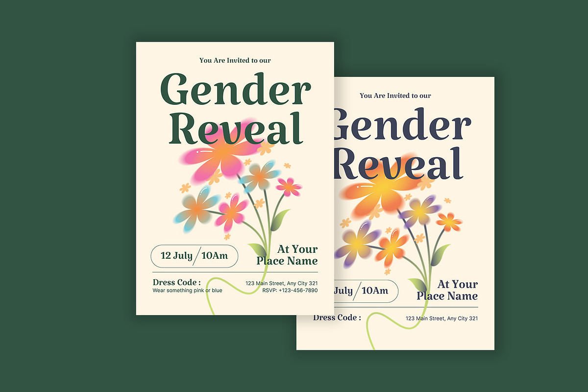 Floral Gender Reveal Invitation, a Card Template by Neermana (Photo 2 of 4)