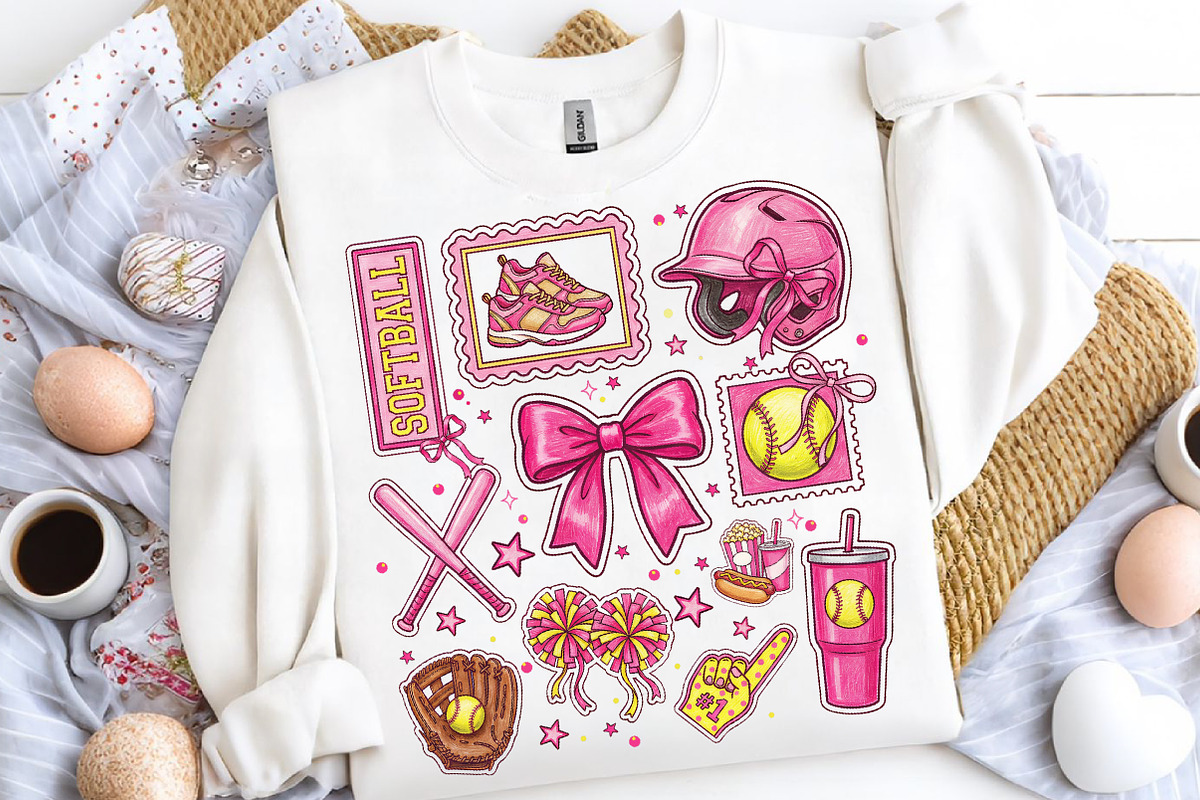 Floral Softball Bow Png, Game Day, an Illustration by CreationArt (Photo 7 of 9)