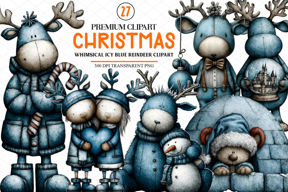 Whimsical Christmas Icy Blue Reindee, an Illustration by cherrydesign (Photo 1 of 4)