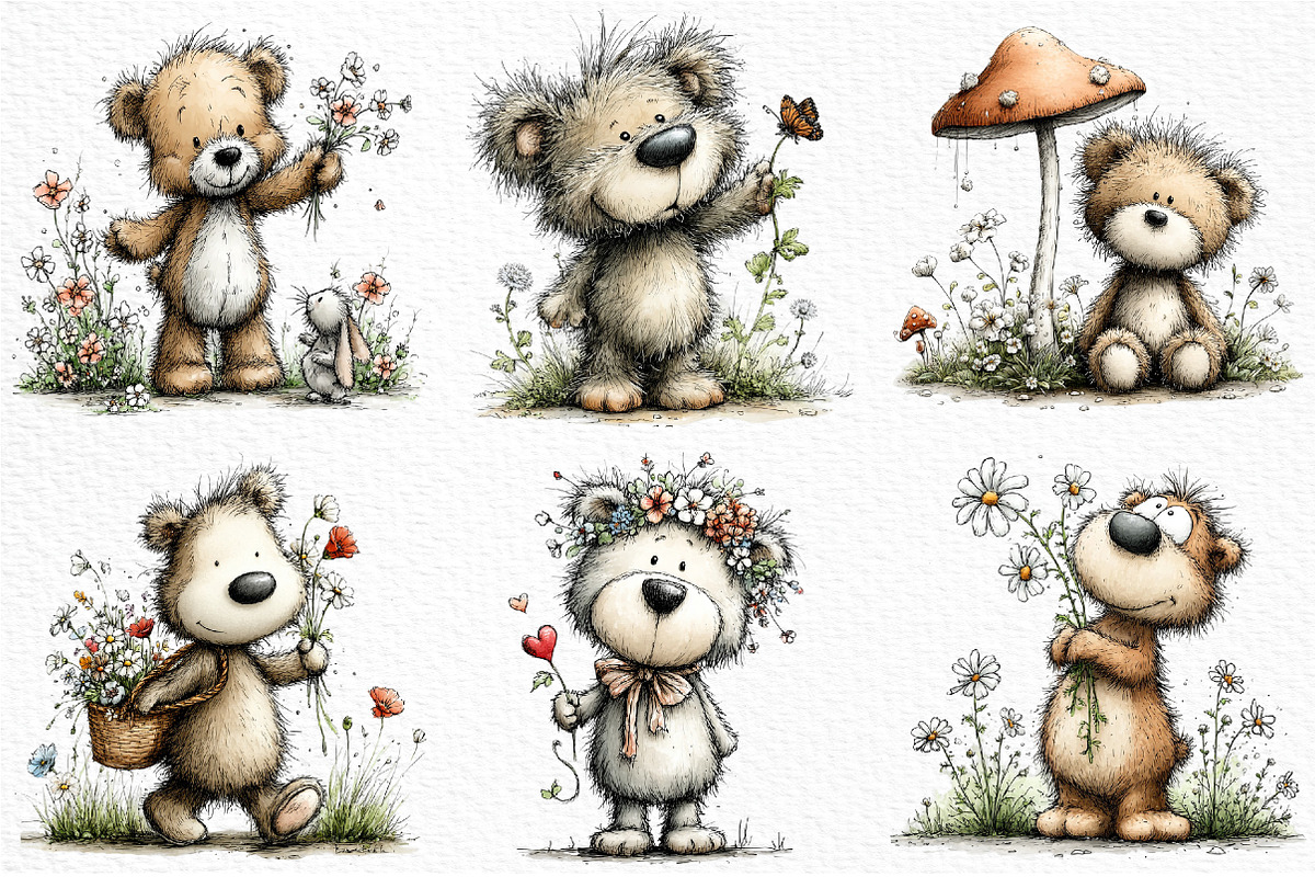 Whimsical Spring Teddy Bear Clipart, an Illustration by Craft Nest (Photo 3 of 12)