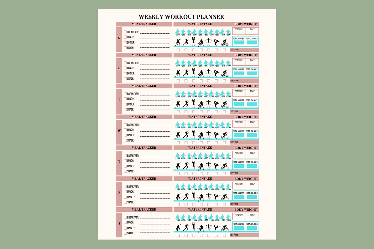 Fitness & Wellness Tracker Bundle, a Stationery Template by MIRoots Design Studio (Photo 7 of 11)