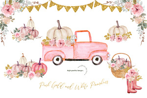 Pink White Pumpkin Truck Clipart