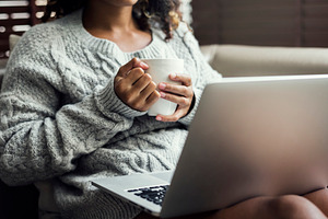 Woman working on a laptop featuring african american, alone, and american, a Person Photo by rawpixel