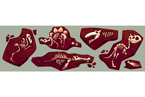 Dinosaur fossil skeleton fragments, an Animal Illustration by art PVP - market