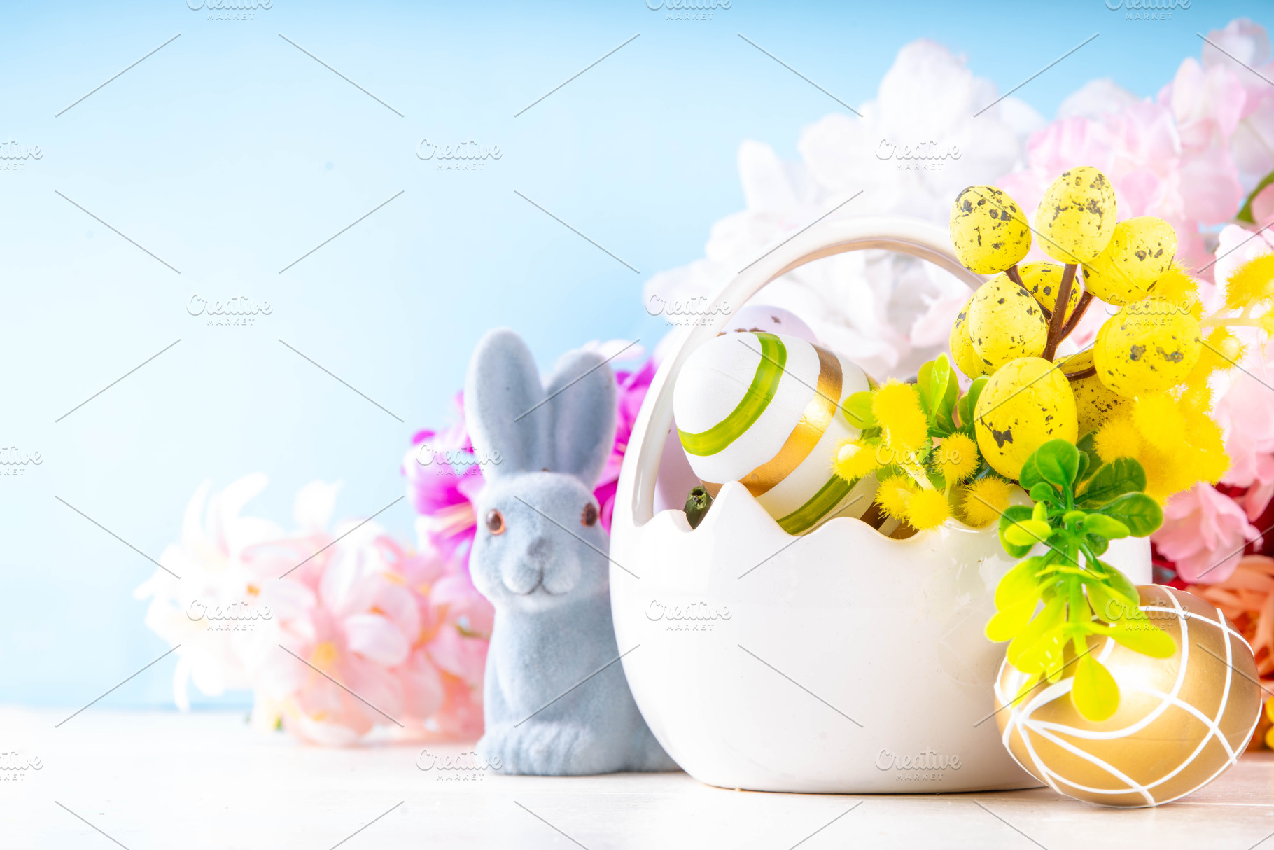 Happy Easter background with  Easter eggs basket, a Holiday Photo by Rimma