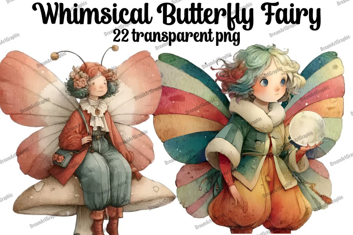 Whimsical Butterfly Fairy Clipart, an Illustration by DreamArtGraphic (Photo 1 of 5)
