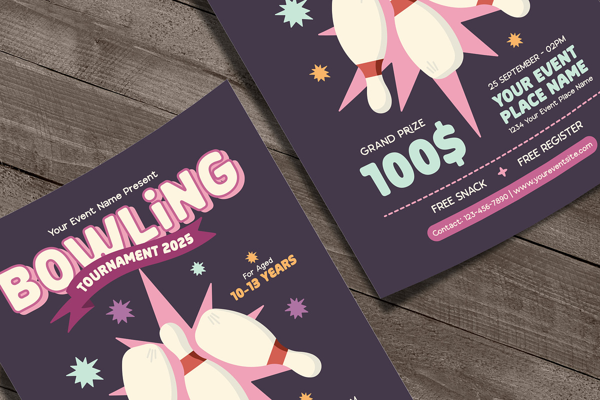 Bowling Tournament Flyer Template, a Flyer Template by Huge Dream Studio (Photo 2 of 5)