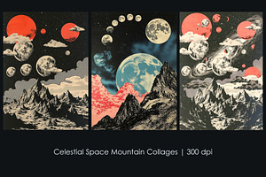 Celestial Space Mountain Collages, a Decorative Illustration by StockVerse Creative