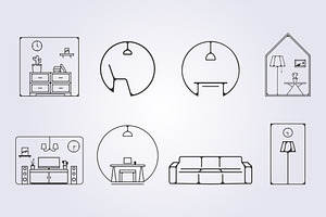 bundle of line art domestic interior, a Branding & Logo Template by Lodzrov