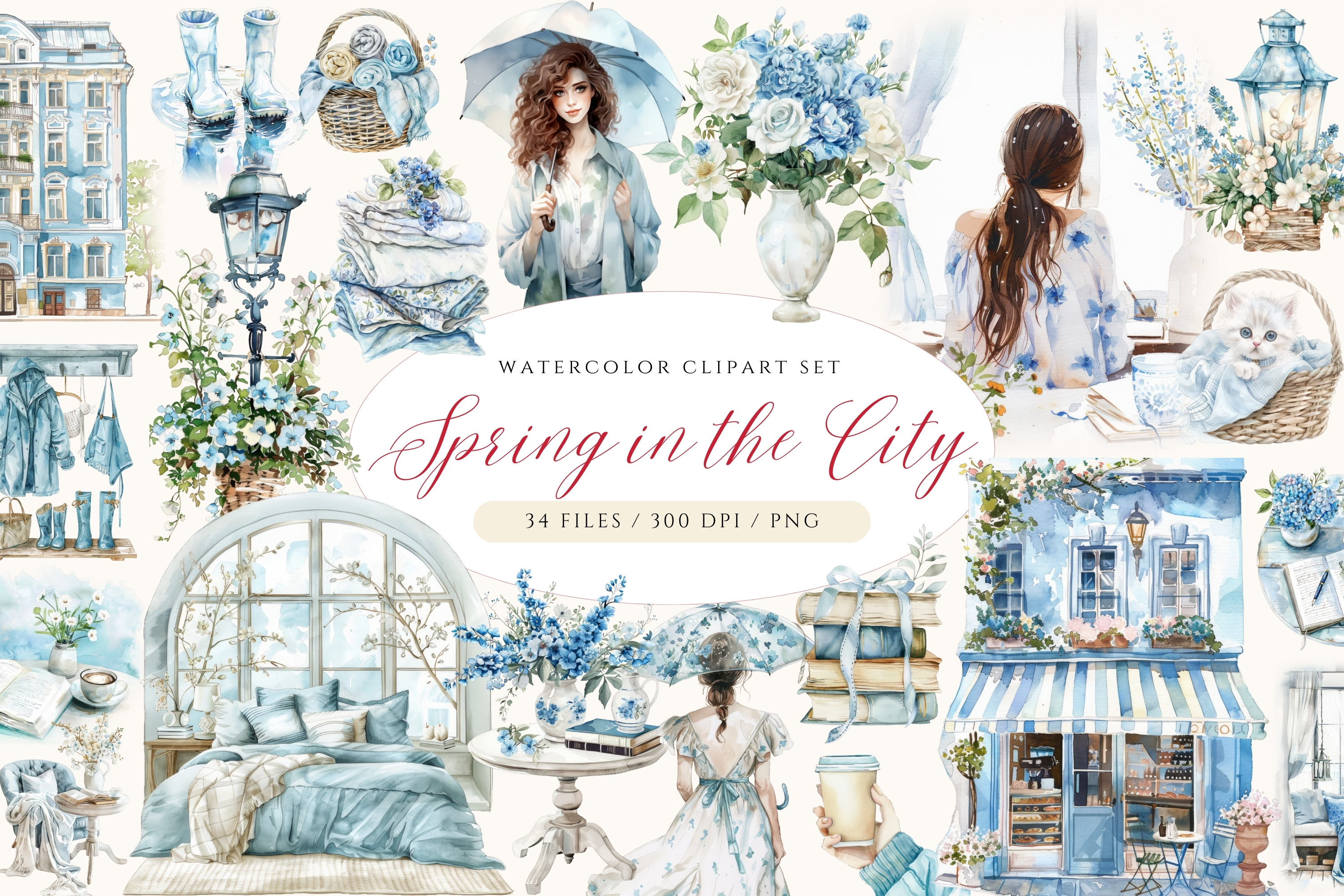 Dusty Blue Spring Clipart, a Seasonal Illustration by ClipArtCharm
