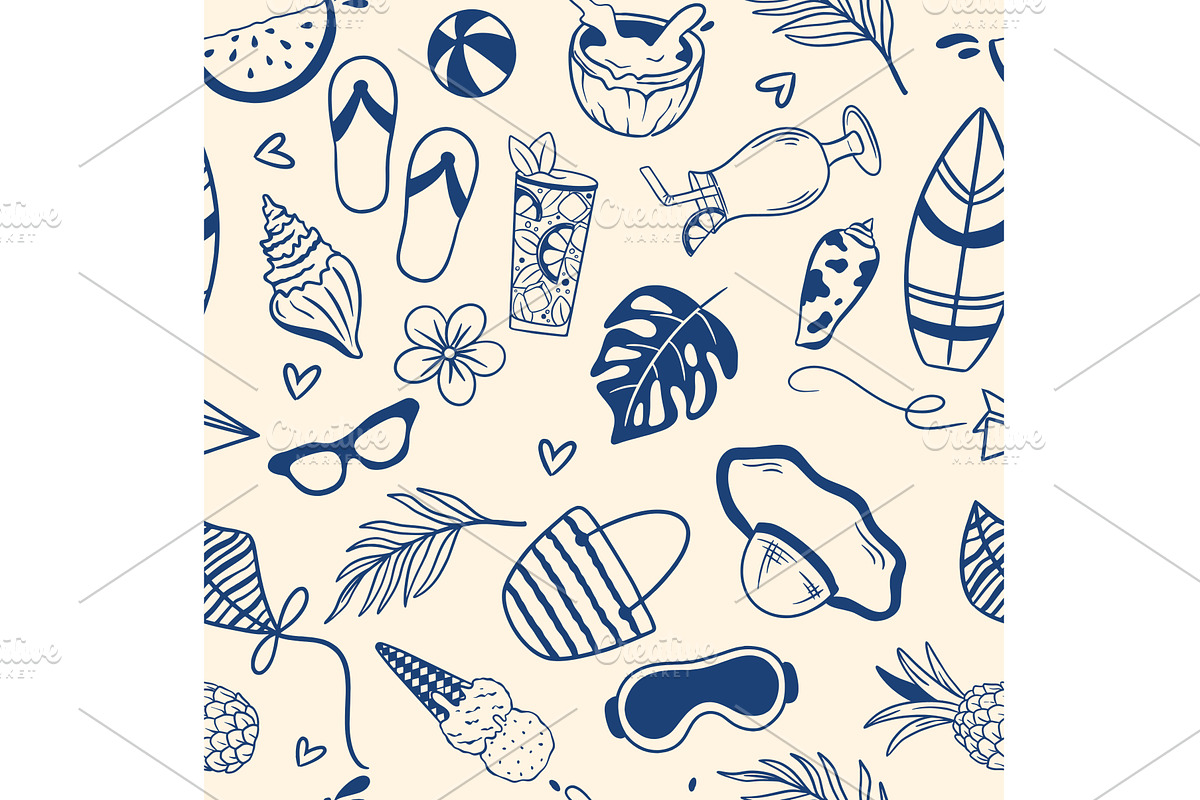 Summer beach holiday seamless, a Food Illustration by Tati_Kli