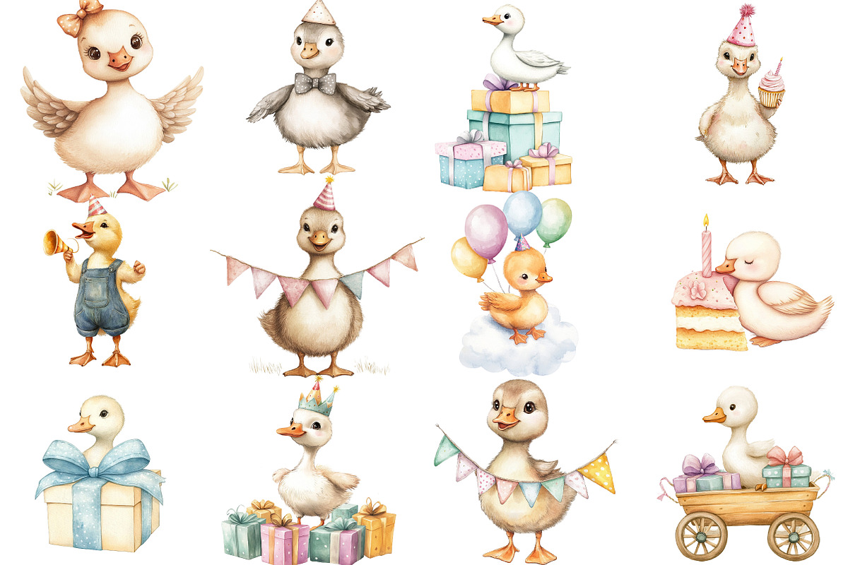 Watercolor Baby Goose Birthday png, an Icon by Watercolor design (Photo 2 of 5)