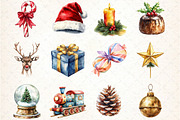 Watercolor Christmas Clipart PNG Bun, an Illustration by DreamCafeArt (Thumbnail 2 of 5)