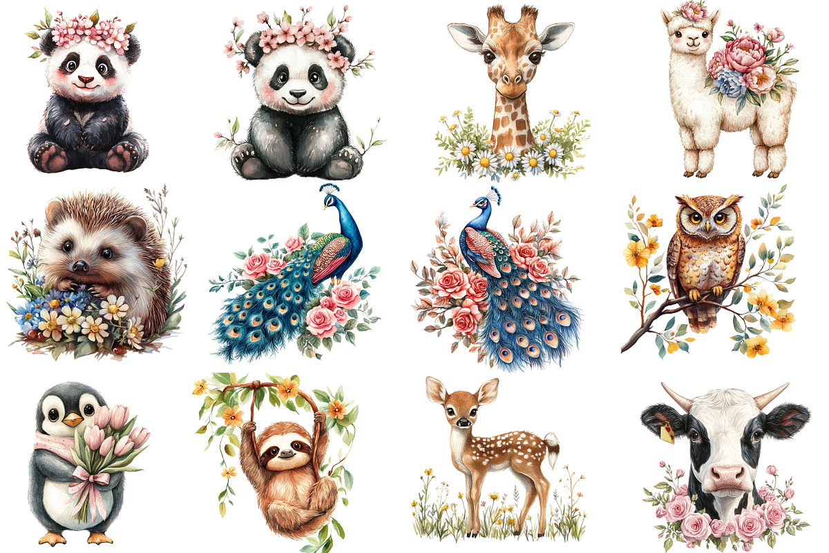 Floral Animals Clipart, an Illustration by Designworld (Photo 3 of 6)