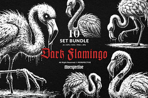 10 Bundle Dark Art Flamingo Bird, an Illustration by Morspective