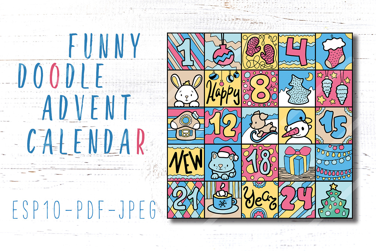Funny Doodle Square Advent Calendar, a Decorative Illustration by RabbitAndPencil (Photo 1 of 5)