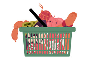 Store shopping cart filled with meat, a Food Illustration by Vectorbuum