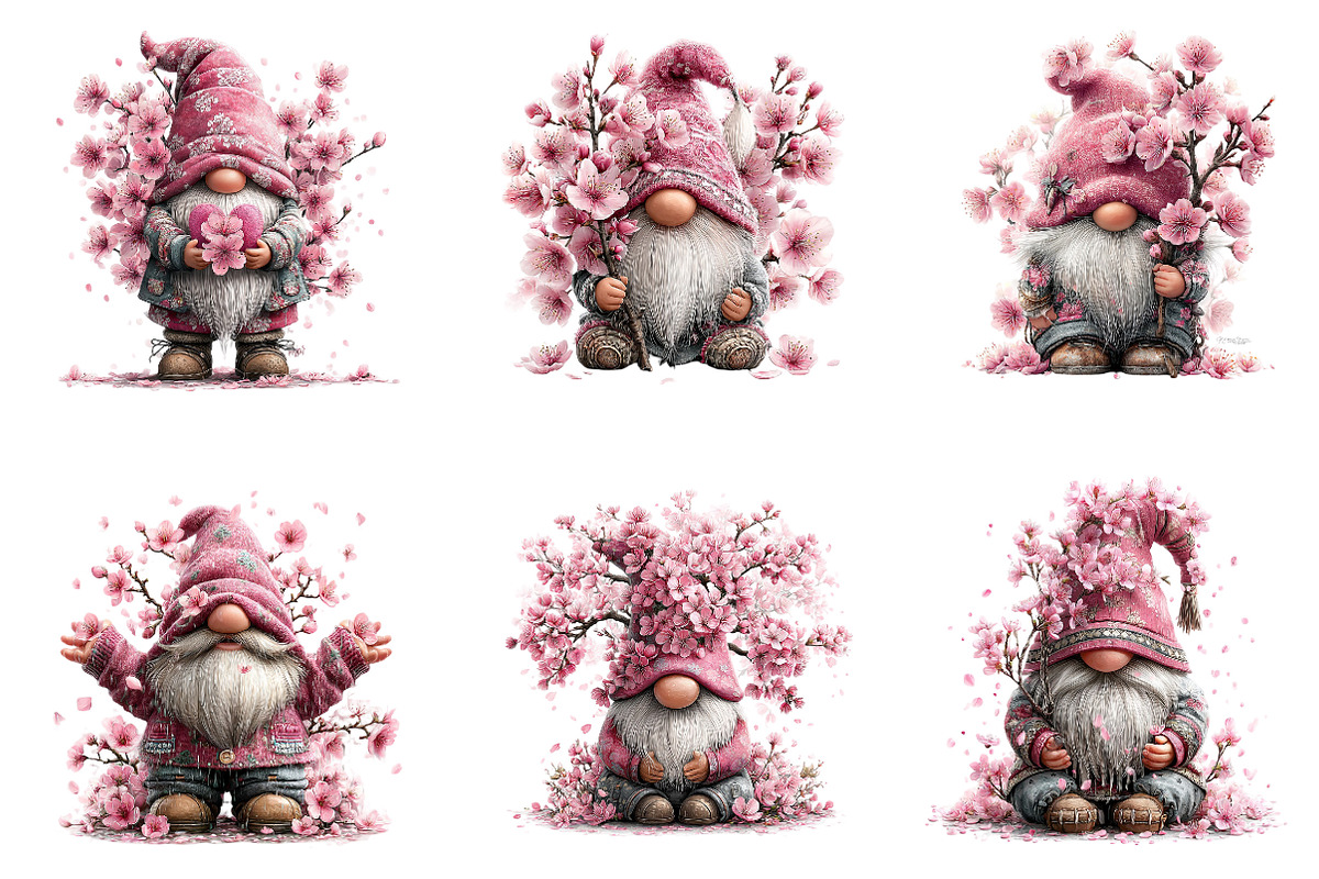 Cherry Blossom Gnome Clipart, Spring, an Illustration by Dream Creation (Photo 3 of 7)