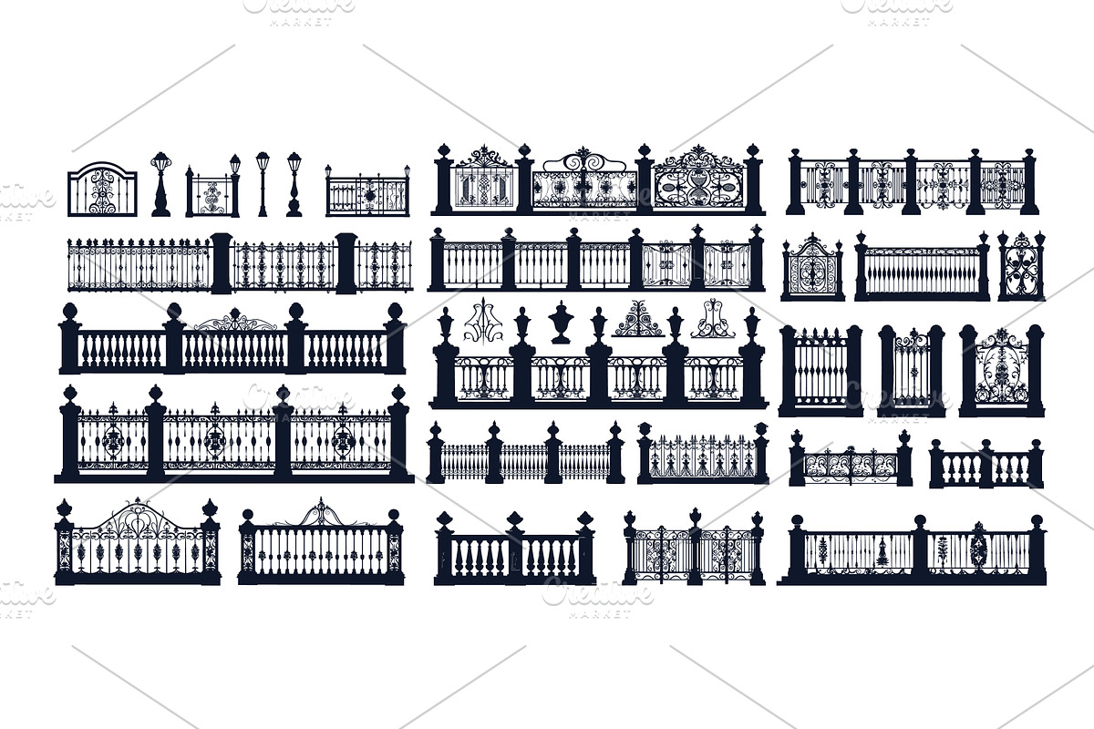 Fences black silhouettes. Metal, an Illustration by Stock-Smart-Start