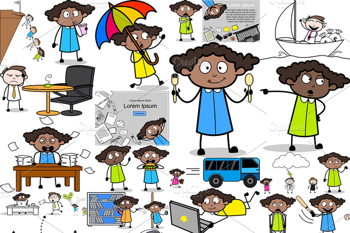 Black Girl ~ Cartoon Character Set, a Person Illustration by The Toon Company (Photo 8 of 9)