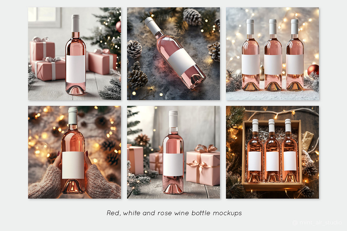 Christmas Wine Bottle Mockups Set, a Product Mockup by Mint Air Studio (Photo 5 of 9)