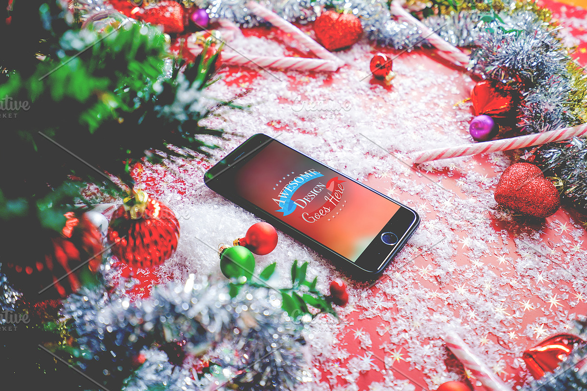 Christmas & New Year Mock-Up, an iPhone Mockup by EmilGuseinov (Photo 5 of 23)