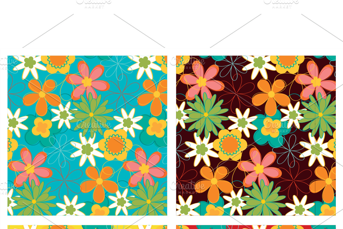 Retro Colorful Flower Pattern Set, a Pattern Graphic by MISS CHATZ (Photo 3 of 3)