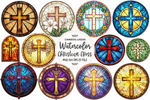 Christian Cross Stained Glass Clipar, an Illustration by OK Design
