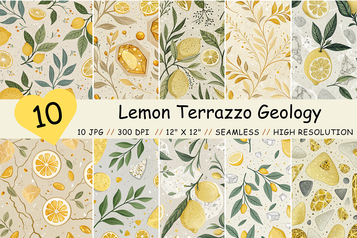 Lemon Terrazzo Geology Seamless, a Pattern Graphic by FloridPrintables (Photo 1 of 7)