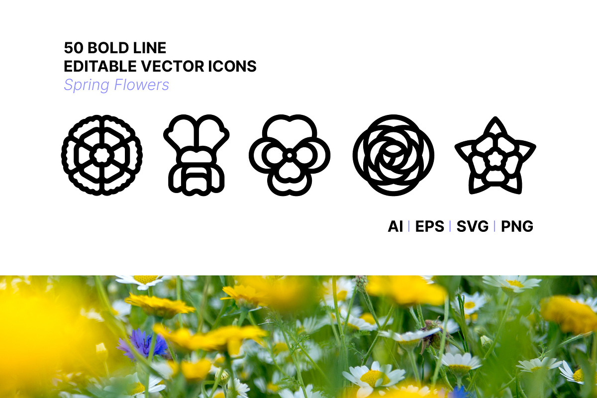 50 Spring Flowers Icons, an Outline Icon by Side Project (Photo 1 of 7)