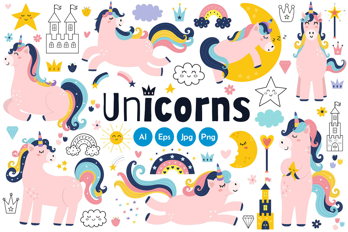 Unicorns Clipart Collection, an Animal Illustration by Gulnara Sabirova (Photo 1 of 20)