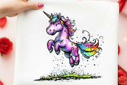 Watercolor Cute Unicorn Clipart, an Animal Illustration by designcity5 (Thumbnail 3 of 5)