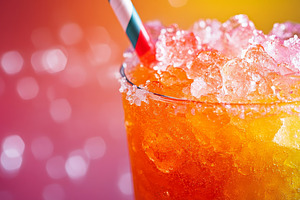 Rainbow Slushy Drink with Straw and Gradient Background, an Abstract Photo by Natalia Klenova's Shop