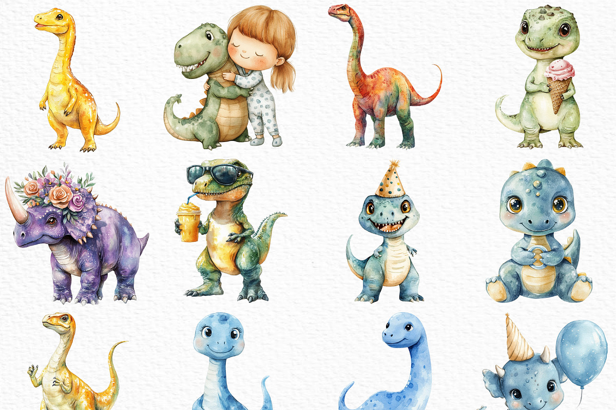 Watercolor Dinosaur Clipart, an Illustration by Craft Nest (Photo 2 of 6)