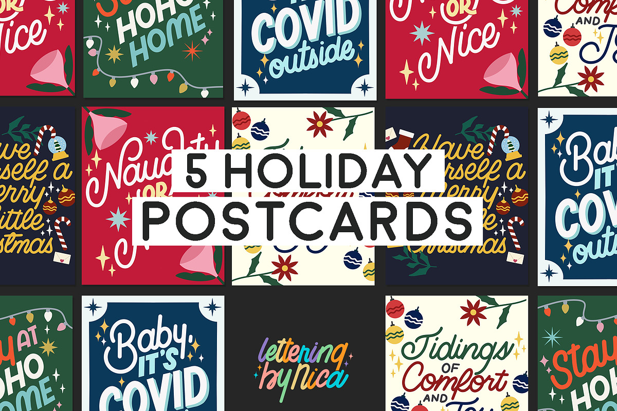 5 Printable Holiday Postcards, a Card Template by letteringbynica (Photo 1 of 4)