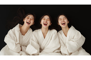 Three Asian women in white robes, a Person Photo by Sergey Kotenev
