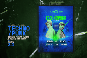 Technopunk Poster – Club Flyer PSD, a Social Media Template by Rave Aspect