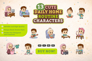 13 Cute Daily Home Routine Character
