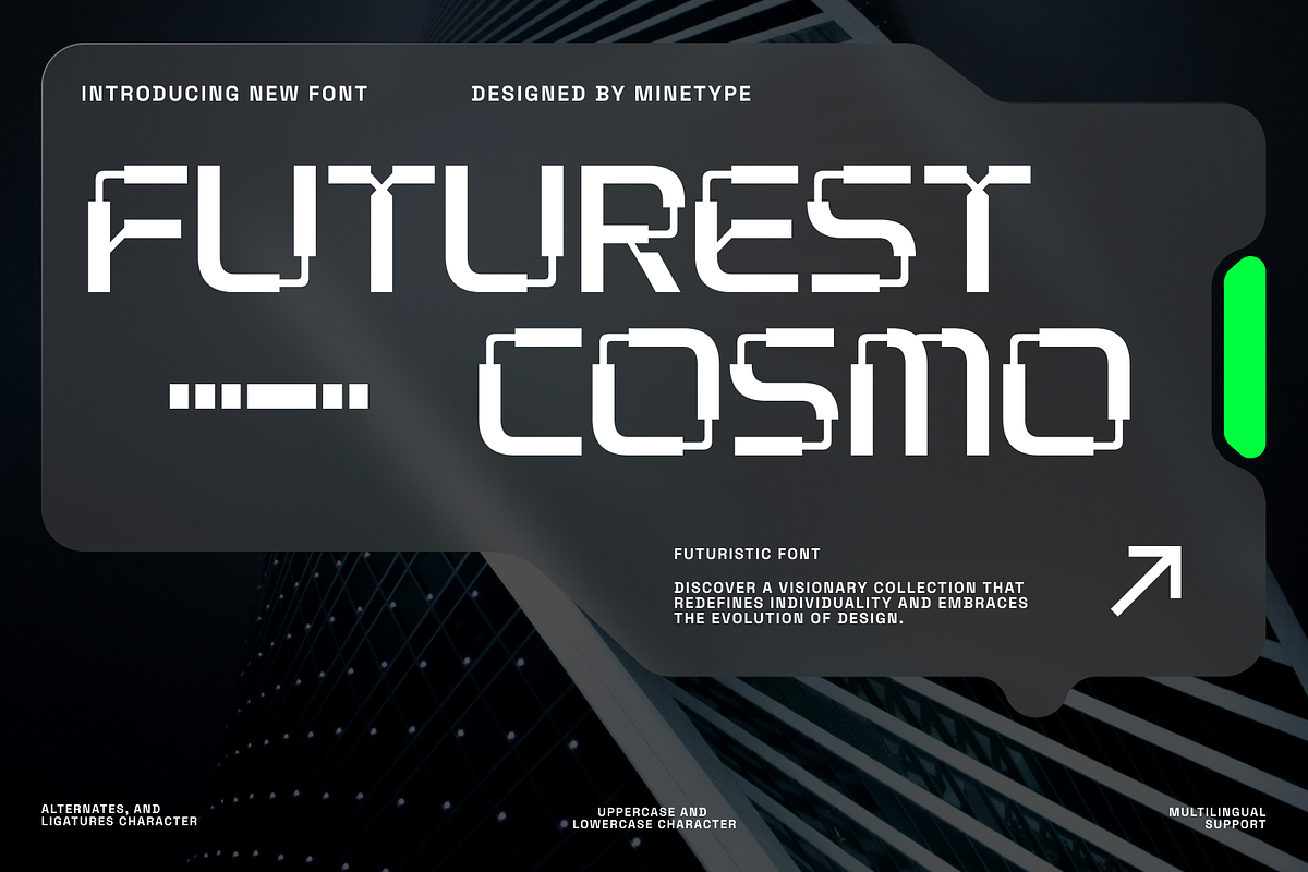 Futurest Cosmo – Futuristic Font, a Sans Serif Font by Mine Type Lab (Photo 1 of 10)