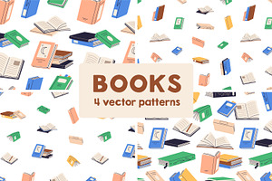 Paper Books Seamless Patterns Set