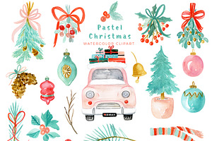 Pastel Christmas. Watercolor Holiday