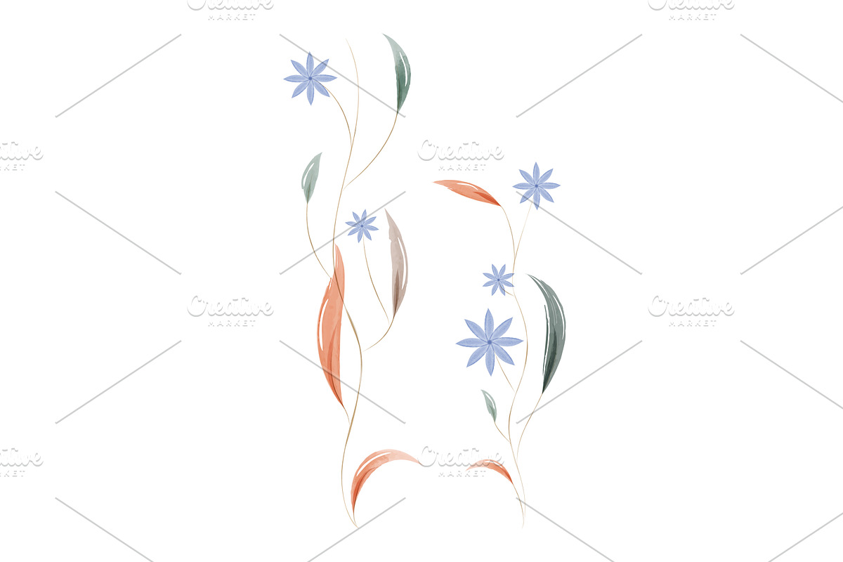 Graceful watercolor flower stems, an Object Illustration by okskukuruza